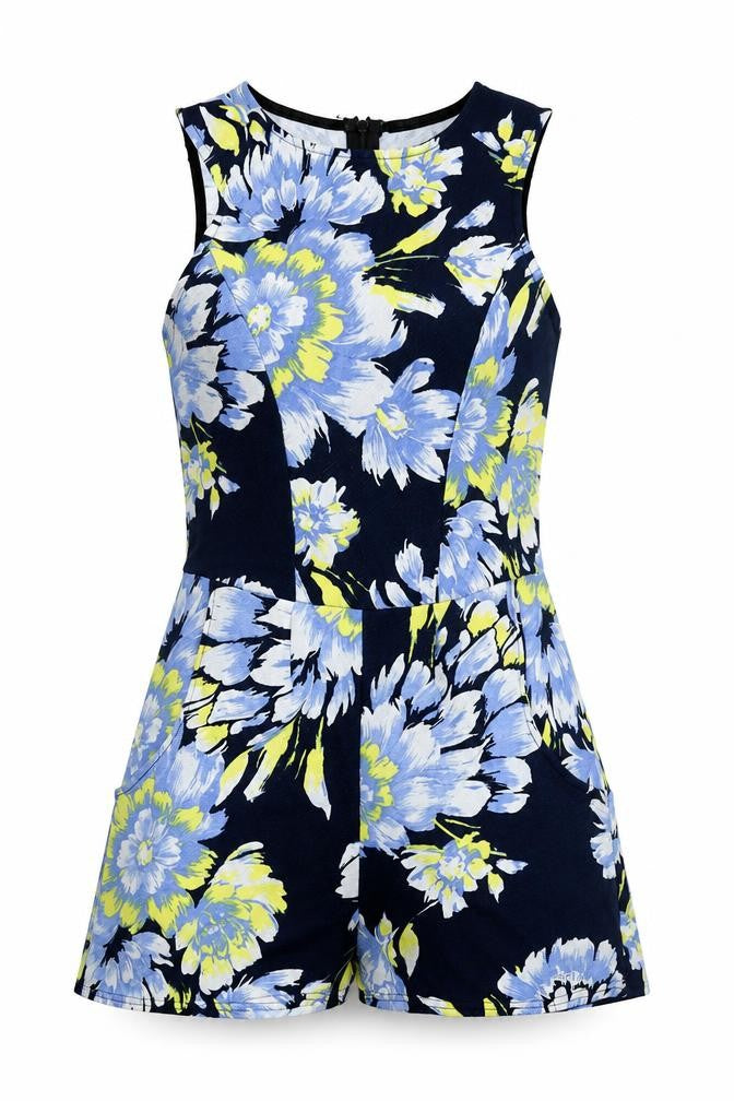 Boohoo Womens Blue Floral Polyester Playsuit One-Piece Size 12 Zip