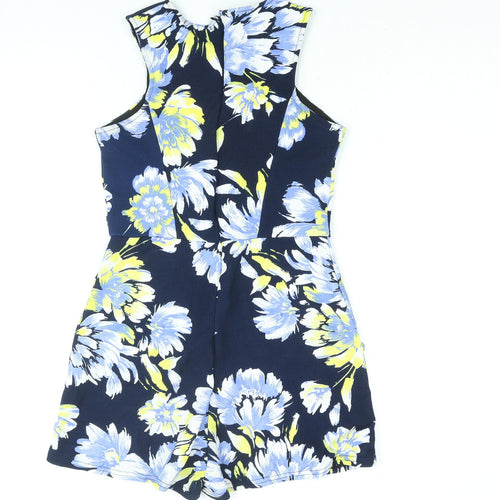 Boohoo Womens Blue Floral Polyester Playsuit One-Piece Size 12 Zip