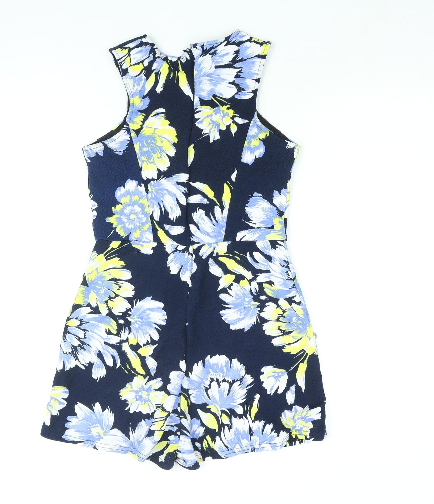 Boohoo Womens Blue Floral Polyester Playsuit One-Piece Size 12 Zip