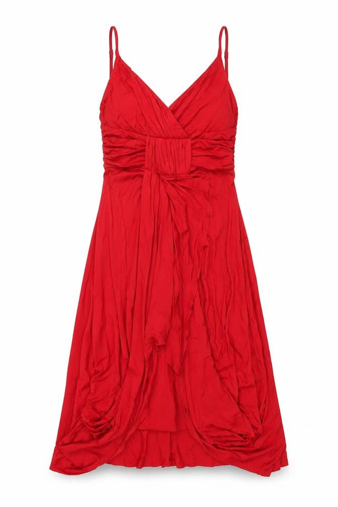 Front view of Gharani Strok women’s red viscose shift, size UK 10, v-neck pullover