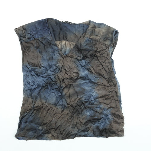 Black Colour Womens Brown Geometric Viscose Basic Blouse Size S Round Neck - Size S-M Tie Dye