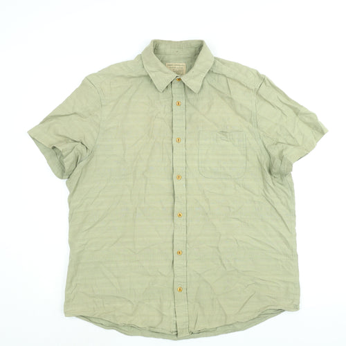 John Lewis Mens Green Cotton Button-Up Size L Collared Button - Vintage