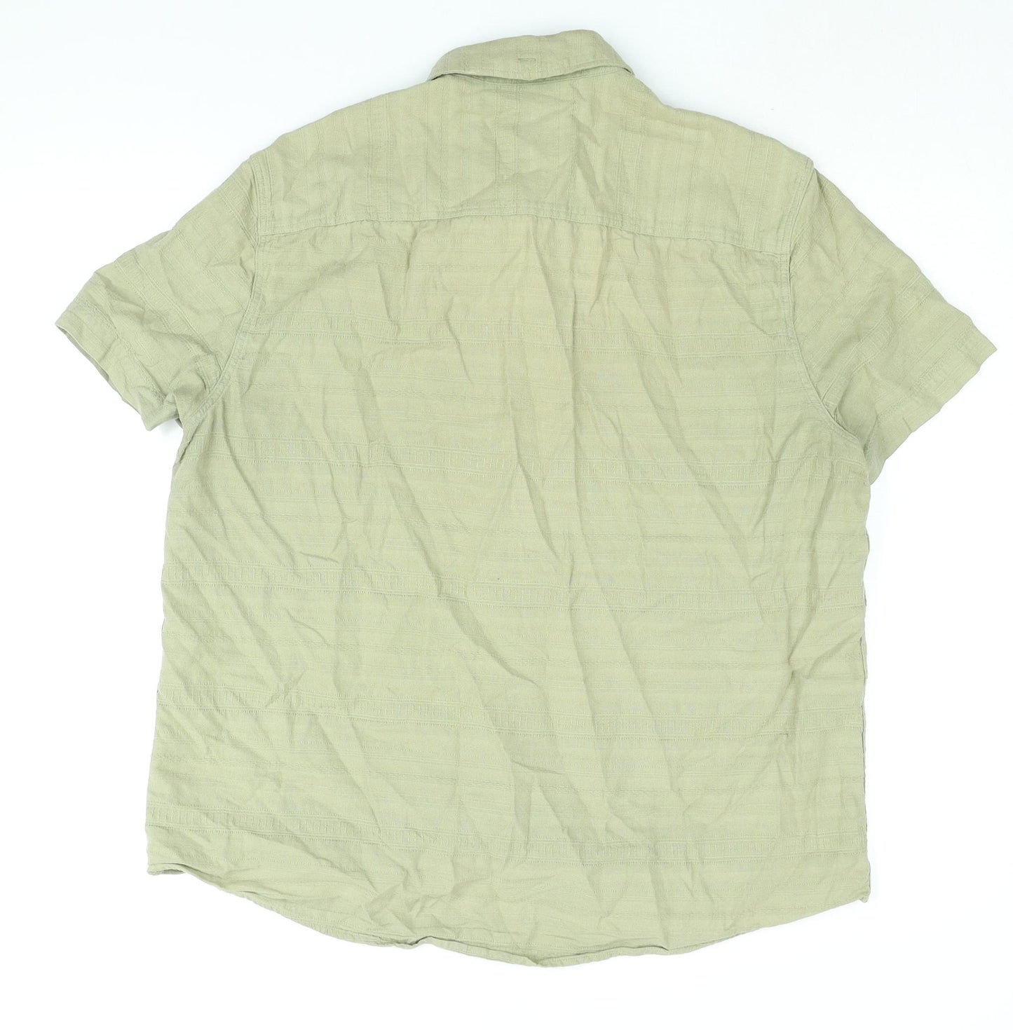 John Lewis Mens Green Cotton Button-Up Size L Collared Button - Vintage