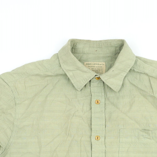 John Lewis Mens Green Cotton Button-Up Size L Collared Button - Vintage