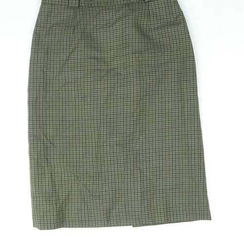 Gina Womens Green Check Polyester Straight & Pencil Skirt Size 14 Zip - Vintage