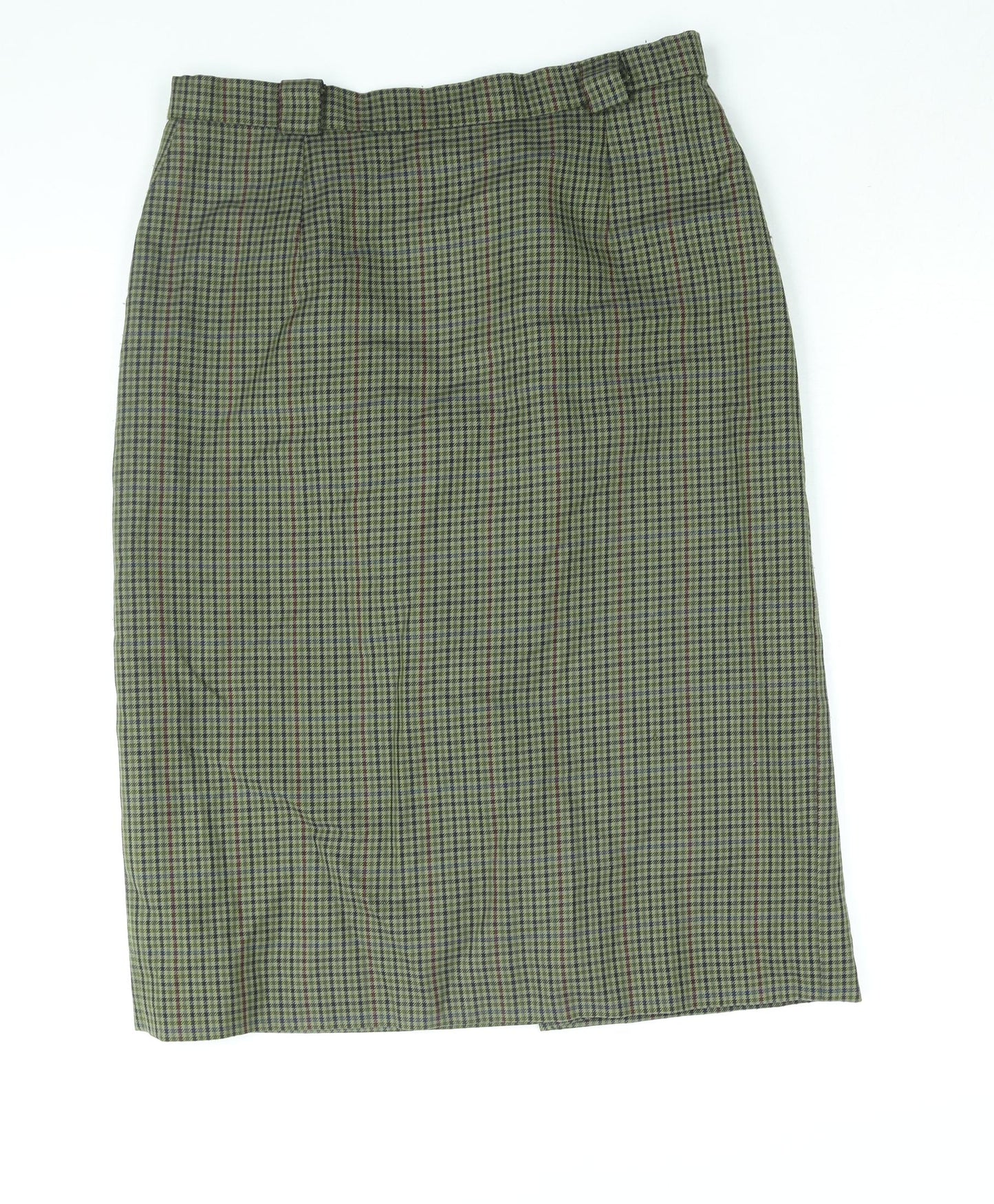 Gina Womens Green Check Polyester Straight & Pencil Skirt Size 14 Zip - Vintage