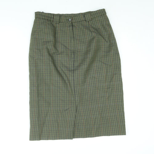 Gina Womens Green Check Polyester Straight & Pencil Skirt Size 14 Zip - Vintage