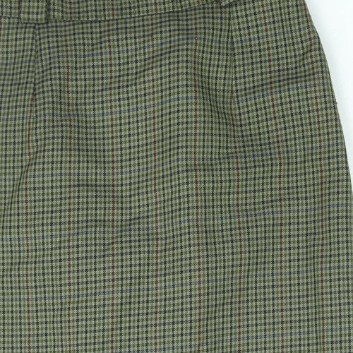 Gina Womens Green Check Polyester Straight & Pencil Skirt Size 14 Zip - Vintage