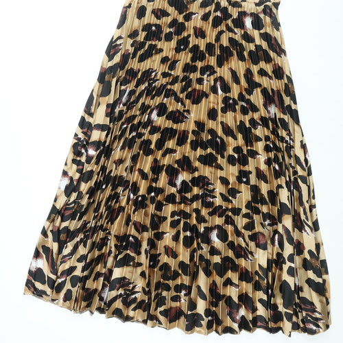 New Look Maternity Womens Brown Animal Print Polyester Pleated Skirt Size 10 - Leopard Print