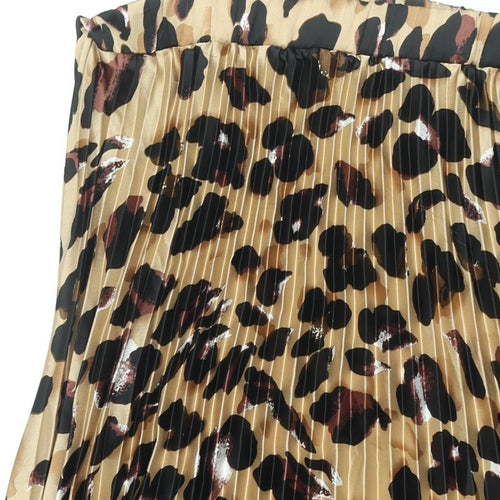 New Look Maternity Womens Brown Animal Print Polyester Pleated Skirt Size 10 - Leopard Print