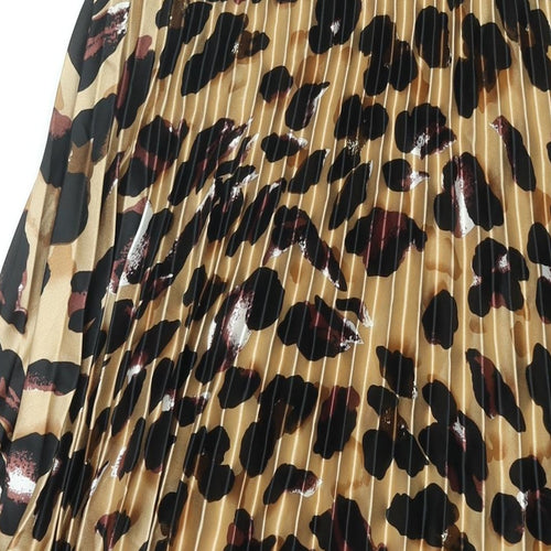 New Look Maternity Womens Brown Animal Print Polyester Pleated Skirt Size 10 - Leopard Print