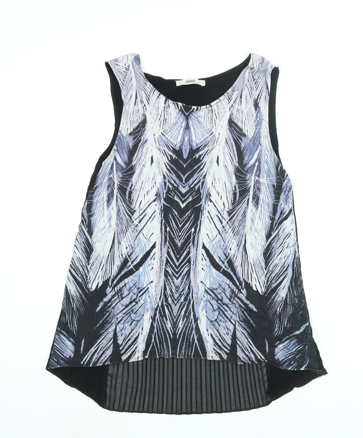 Oasis Womens Multicoloured Viscose Camisole Blouse Size M Round Neck - Pleated Panel Geometric Print