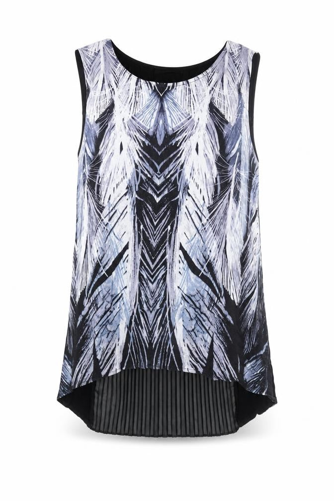 Oasis Womens Multicoloured Viscose Camisole Blouse Size M Round Neck - Pleated Panel Geometric Print