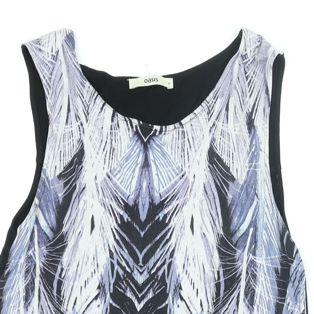 Oasis Womens Multicoloured Viscose Camisole Blouse Size M Round Neck - Pleated Panel Geometric Print