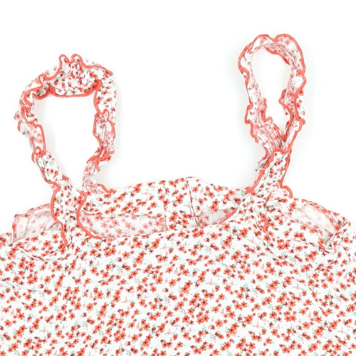 Topshop Womens Red Floral Viscose Camisole Blouse Size 10 Square Neck