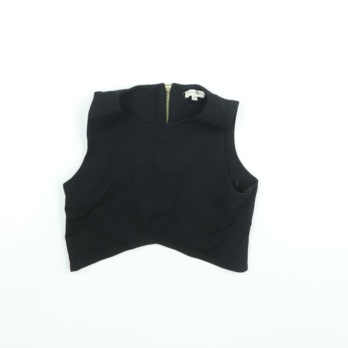 River Island Womens Black Viscose Cropped Blouse Size 8 Round Neck