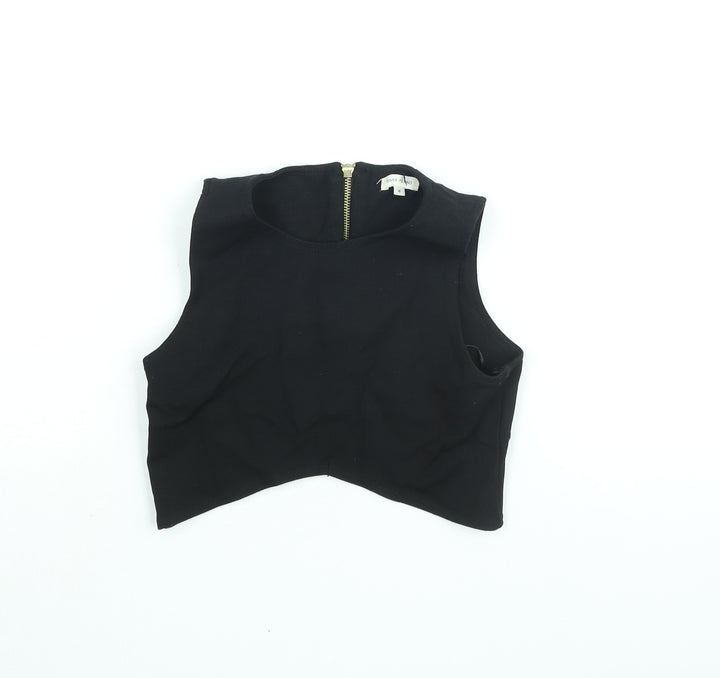 River Island Womens Black Viscose Cropped Blouse Size 8 Round Neck