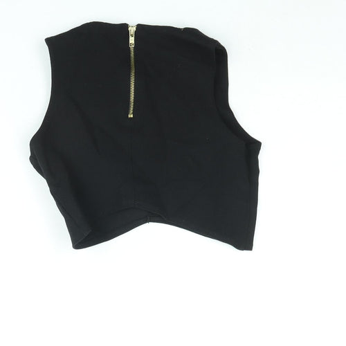 River Island Womens Black Viscose Cropped Blouse Size 8 Round Neck