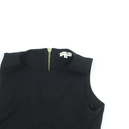 River Island Womens Black Viscose Cropped Blouse Size 8 Round Neck