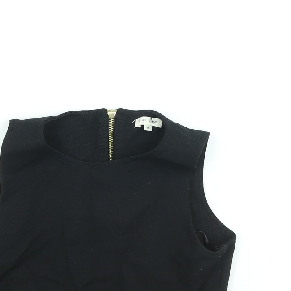 River Island Womens Black Viscose Cropped Blouse Size 8 Round Neck