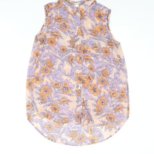 H&M Womens Multicoloured Floral Polyester Basic Blouse Size 6 Collared