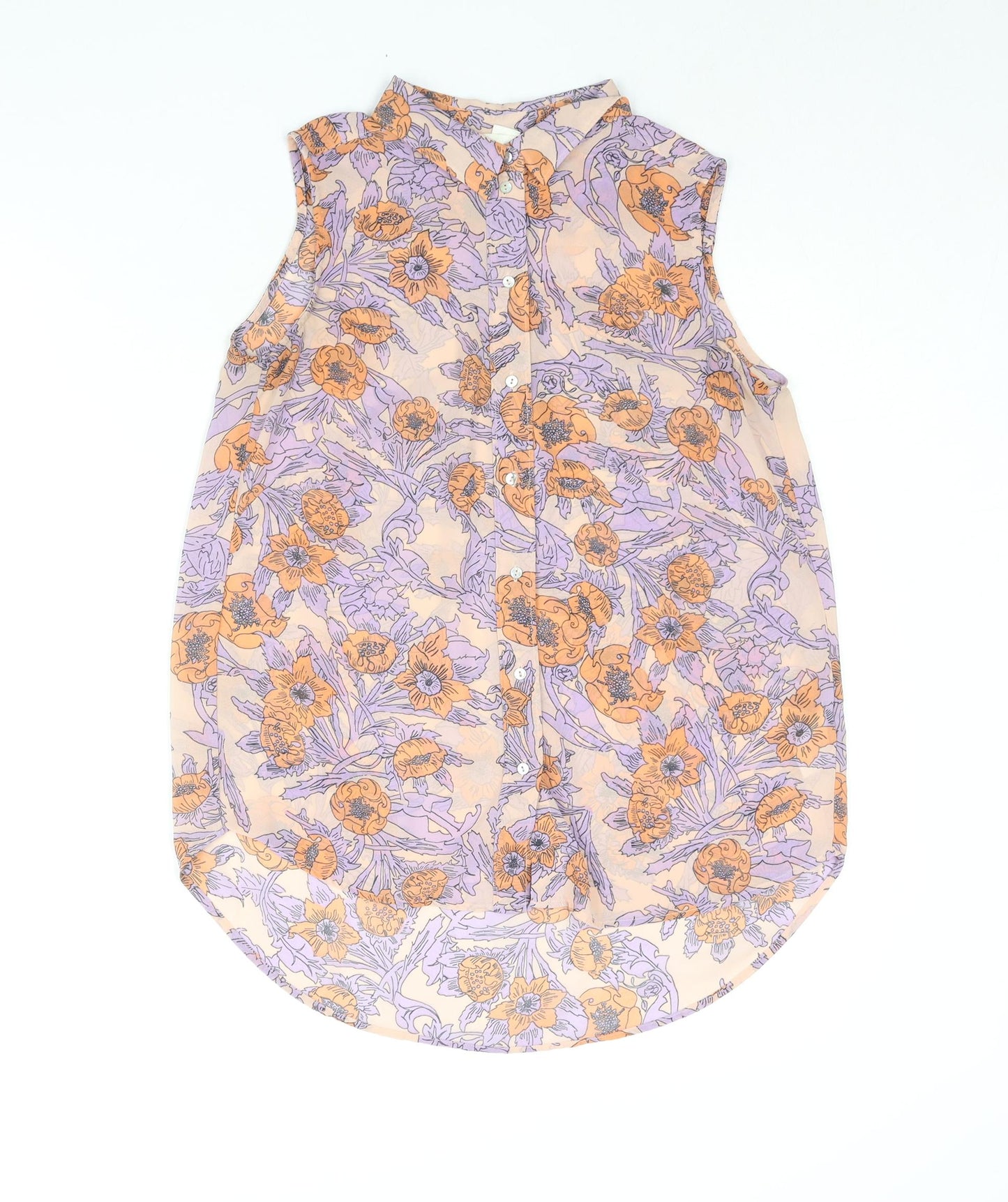H&M Womens Multicoloured Floral Polyester Basic Blouse Size 6 Collared