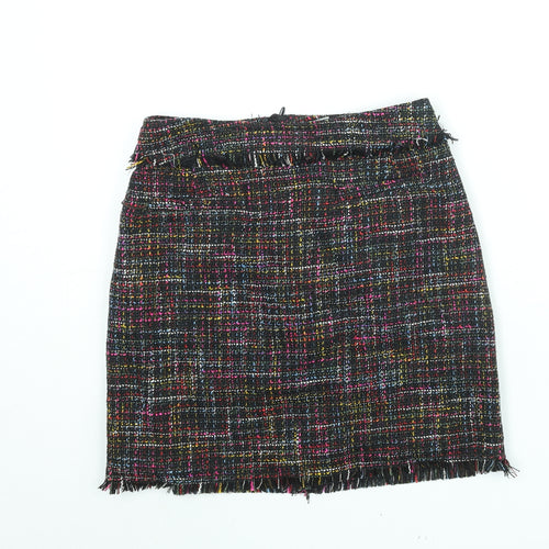 H&M Womens Multicoloured Polyester Mini Skirt Size 8 Zip - Raw Edge