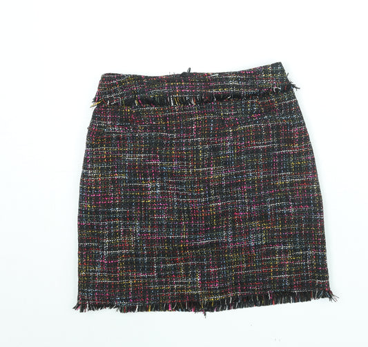 H&M Womens Multicoloured Polyester Mini Skirt Size 8 Zip - Raw Edge