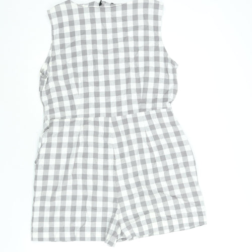 New Look Womens Grey Gingham Cotton Romper One-Piece Size 16 L3 in Button - Belted