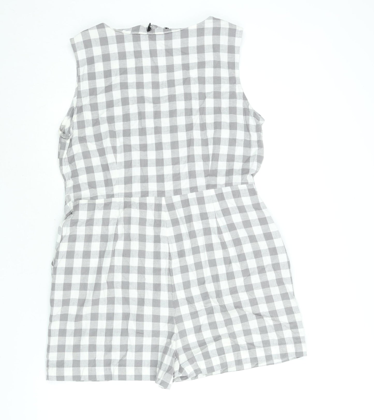 New Look Womens Grey Gingham Cotton Romper One-Piece Size 16 L3 in Button - Belted