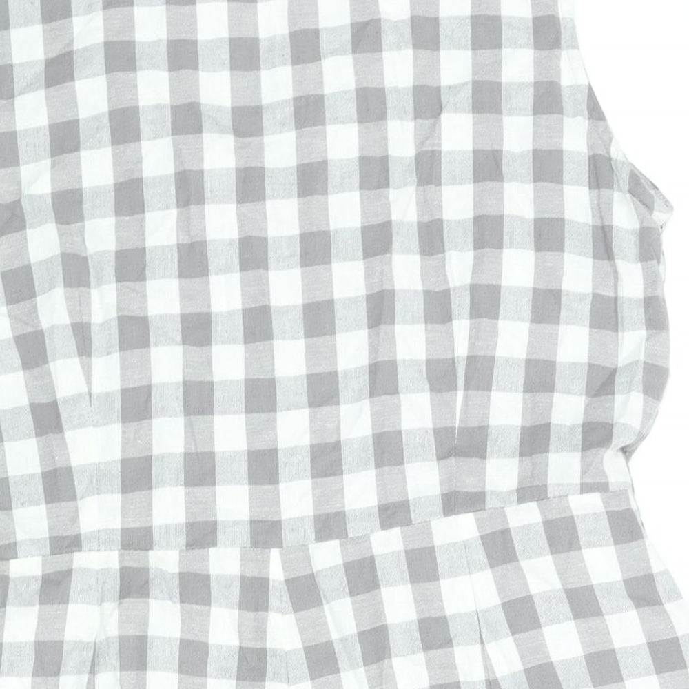 New Look Womens Grey Gingham Cotton Romper One-Piece Size 16 L3 in Button - Belted