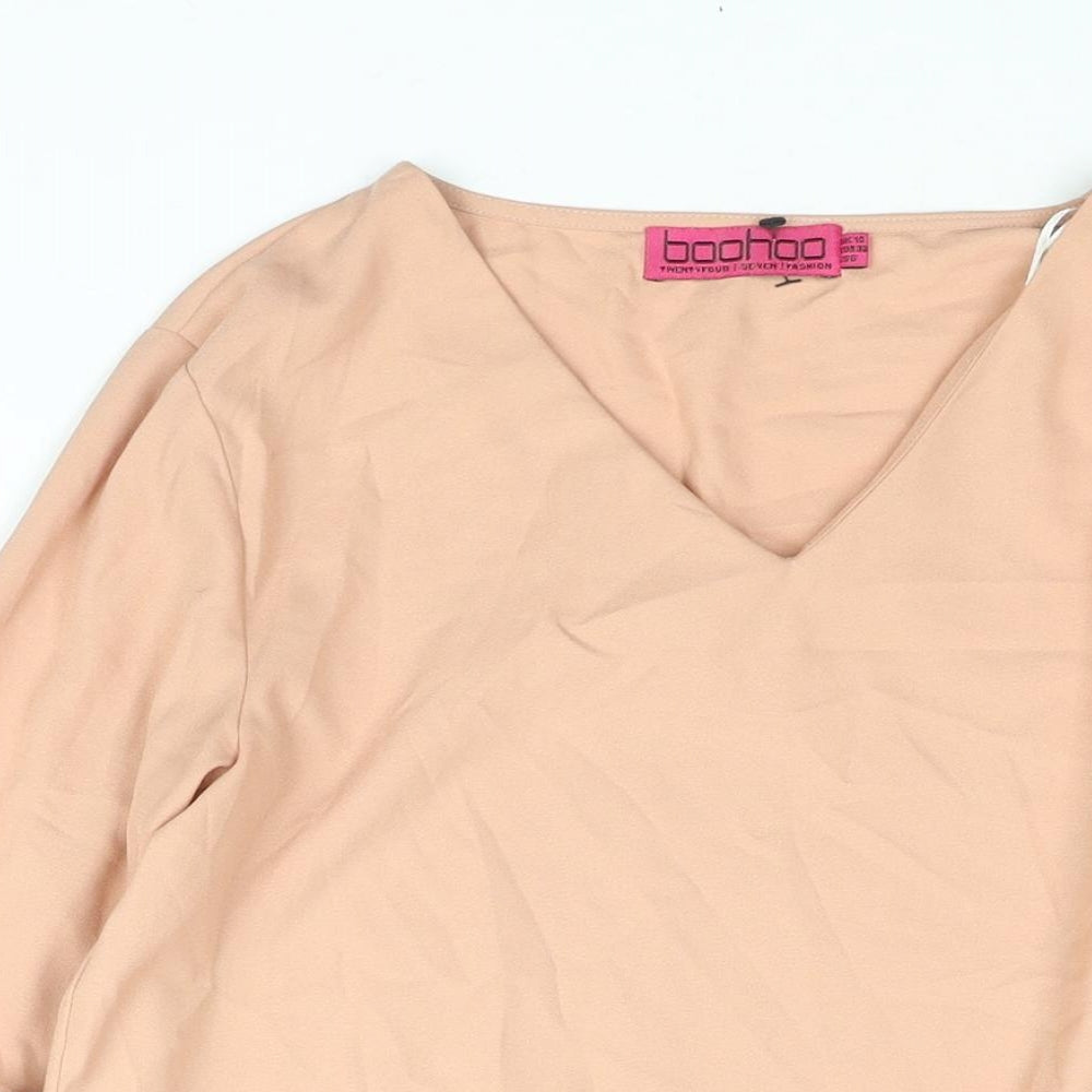 Boohoo Womens Pink Polyester Basic Blouse Size 10 V-Neck - Frill Bell Sleeve