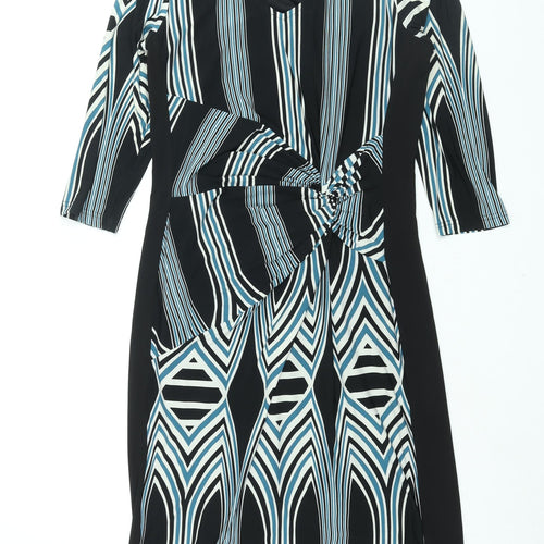Z Biz Womens Black Geometric Polyester Shift Size M V-Neck Pullover - Rouched Detail