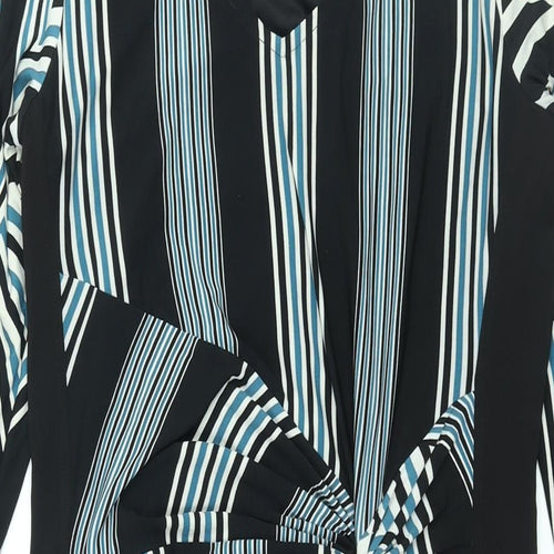Z Biz Womens Black Geometric Polyester Shift Size M V-Neck Pullover - Rouched Detail