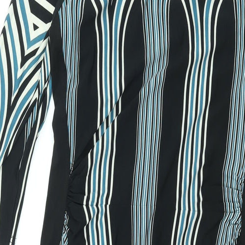 Z Biz Womens Black Geometric Polyester Shift Size M V-Neck Pullover - Rouched Detail