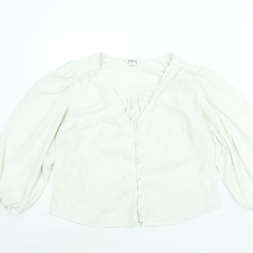 Monki Womens White Polyester Basic Blouse Size M V-Neck