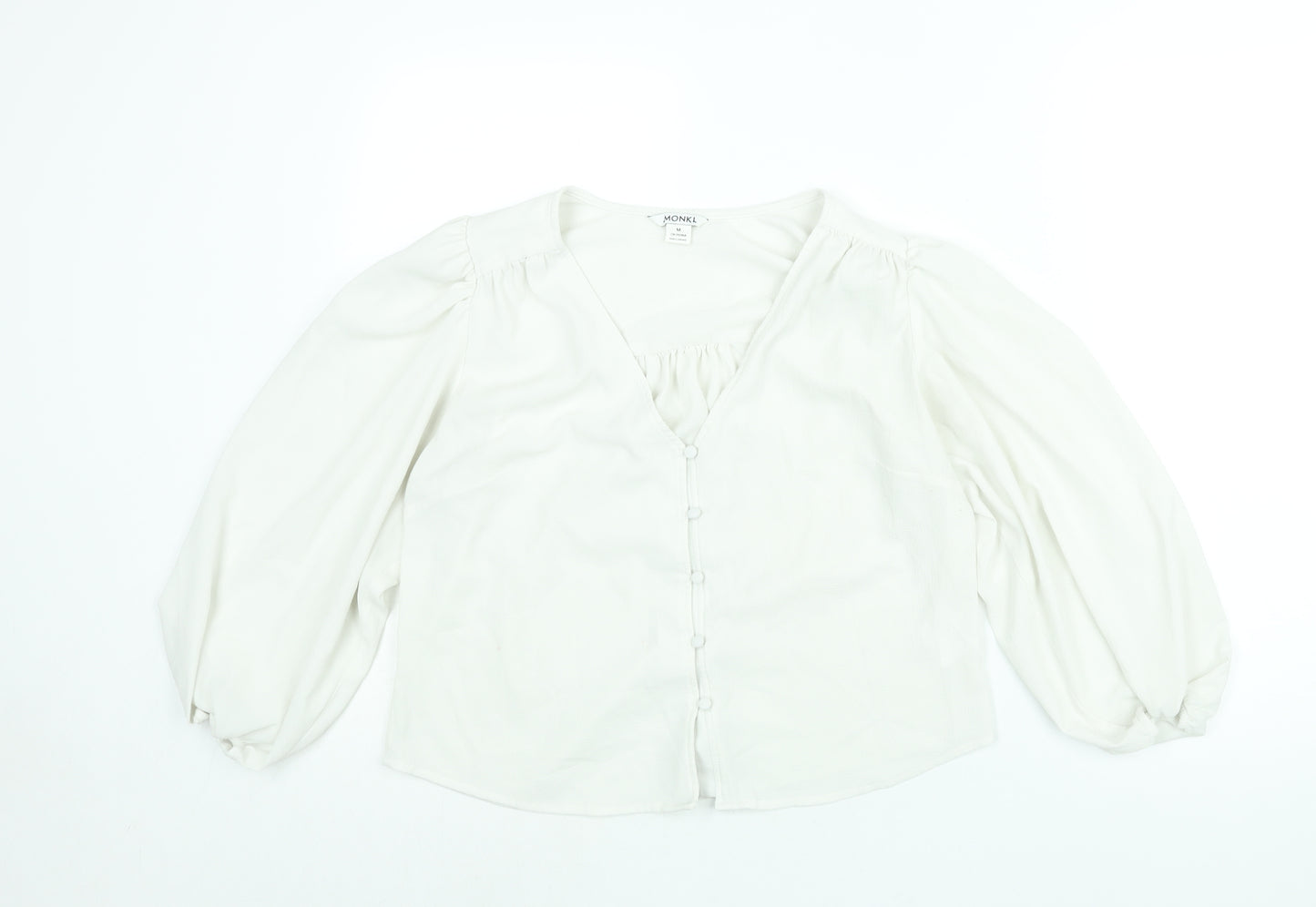 Monki Womens White Polyester Basic Blouse Size M V-Neck