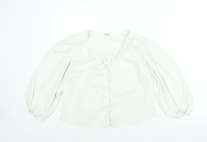 Monki Womens White Polyester Basic Blouse Size M V-Neck
