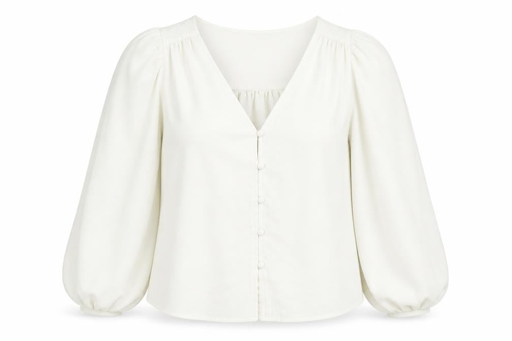 Front view of Monki women’s white polyester basic blouse, size M, v-neck