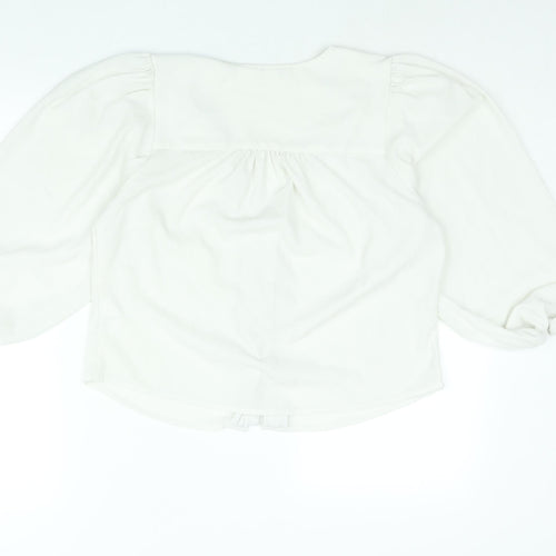 Monki Womens White Polyester Basic Blouse Size M V-Neck