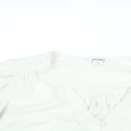 Monki Womens White Polyester Basic Blouse Size M V-Neck