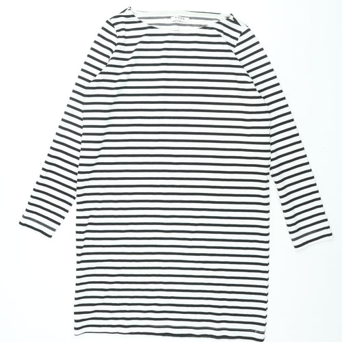 Pieces Womens White Striped Polyester Shift Size M Boat Neck Pullover