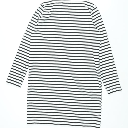 Pieces Womens White Striped Polyester Shift Size M Boat Neck Pullover