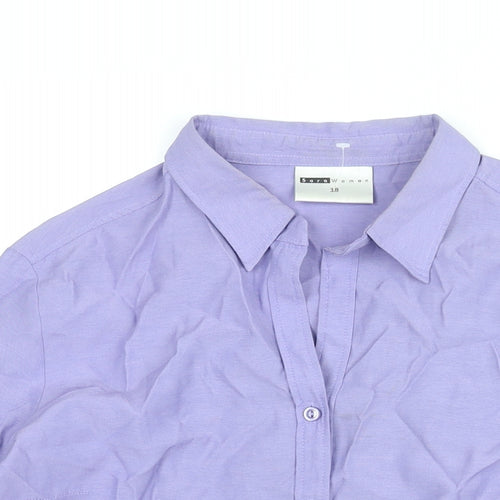Sara Womens Purple Polyester Basic Button-Up Size 18 Collared