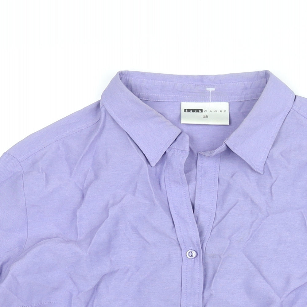 Sara Womens Purple Polyester Basic Button-Up Size 18 Collared