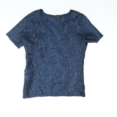 Just Elegance Womens Blue Polyester Basic Blouse Size M Round Neck - Crinkle Look