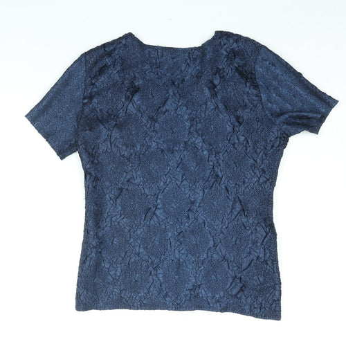 Just Elegance Womens Blue Polyester Basic Blouse Size M Round Neck - Crinkle Look