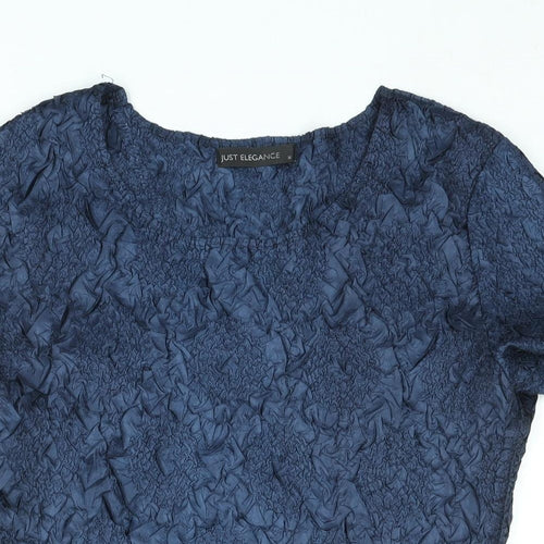 Just Elegance Womens Blue Polyester Basic Blouse Size M Round Neck - Crinkle Look