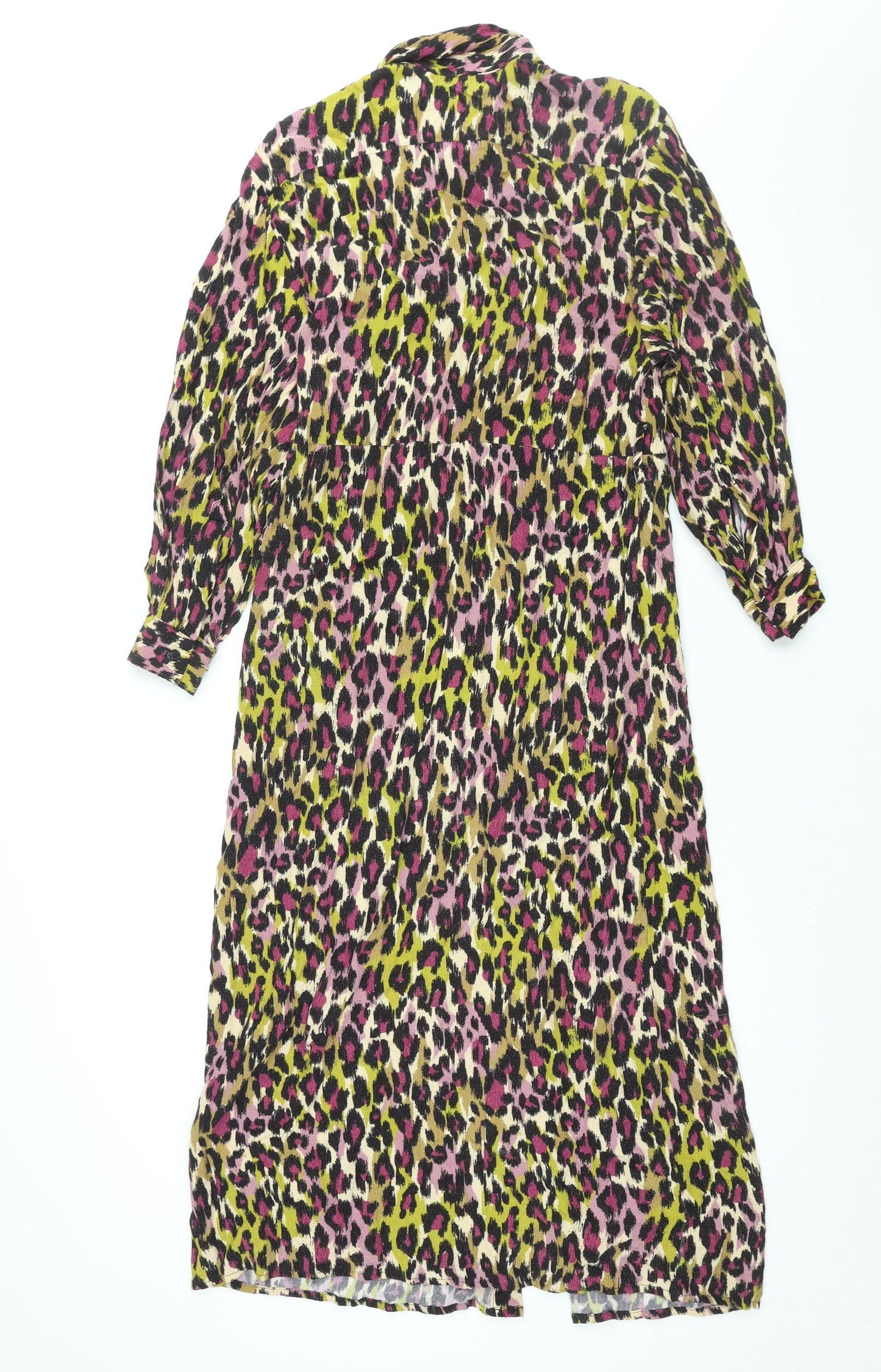 Warehouse Womens Multicoloured Animal Print Viscose Shirt Dress Size 10 Collared Button - Leopard Print