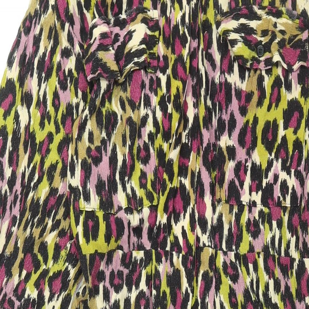 Warehouse Womens Multicoloured Animal Print Viscose Shirt Dress Size 10 Collared Button - Leopard Print